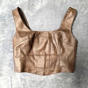 2/$30 Madden NYC Vegan Brown Leather Bralet Crop Top Womens Size XXS Festival‎